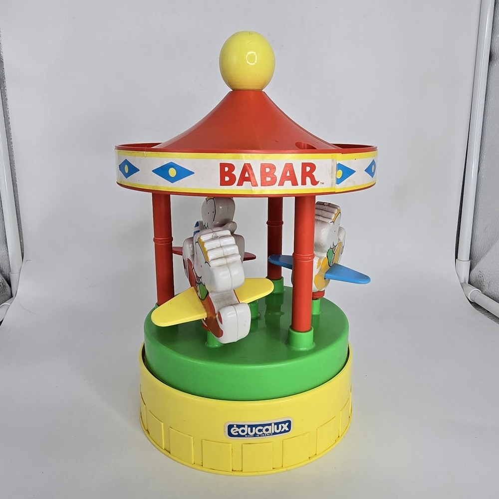Vintage Educalux Babar the Elephant Airplane Carousel Toy Made in France Rare